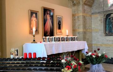 The altar of Divine Mercy, saint John Paul II and saint Faustina in the cathedral